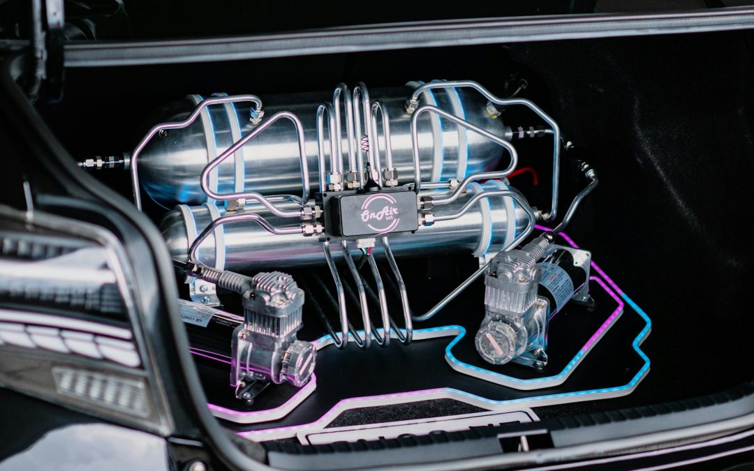 a close up of the engine of a car